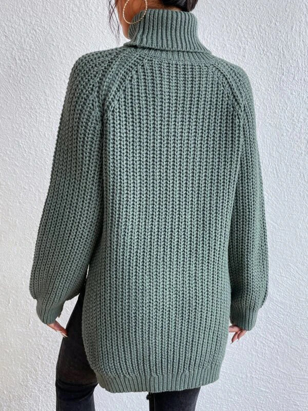 Long Sleeves Loose Solid Color Split Side High Neck Pullovers Sweater Tops