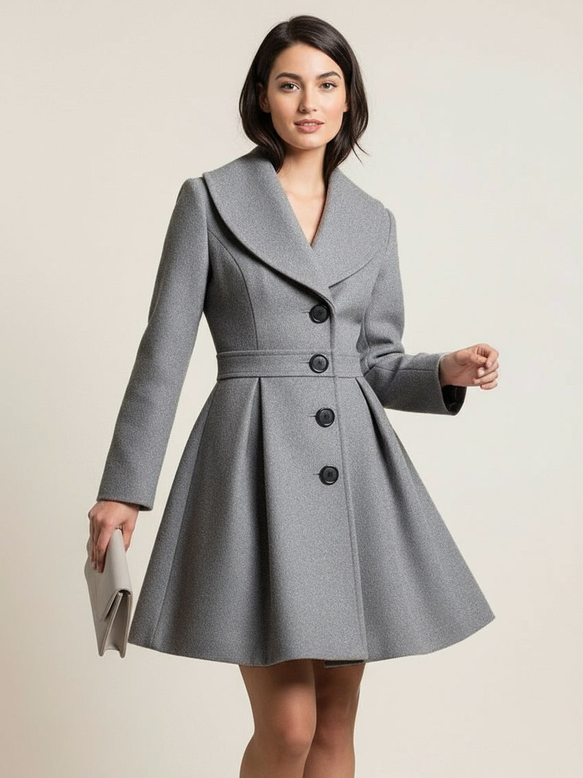 Wool Blend a Line Coat with Shawl Collar and Buttons for Women 2026