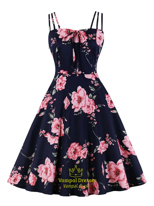 Color 10 Elegant Floral Party Cami Dress With A-Line Vintage Bow And Shirred Back