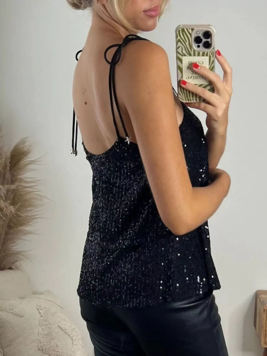 Sequin Tie Shoulder Cami