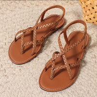 Women's Braided Toe Ring Sandals - Crisscross Straps - Flat Sole