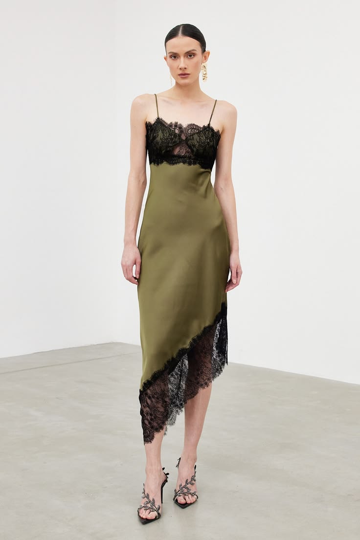 Wiwor Bess Spaghetti Lace Asymmetric Midi Dress