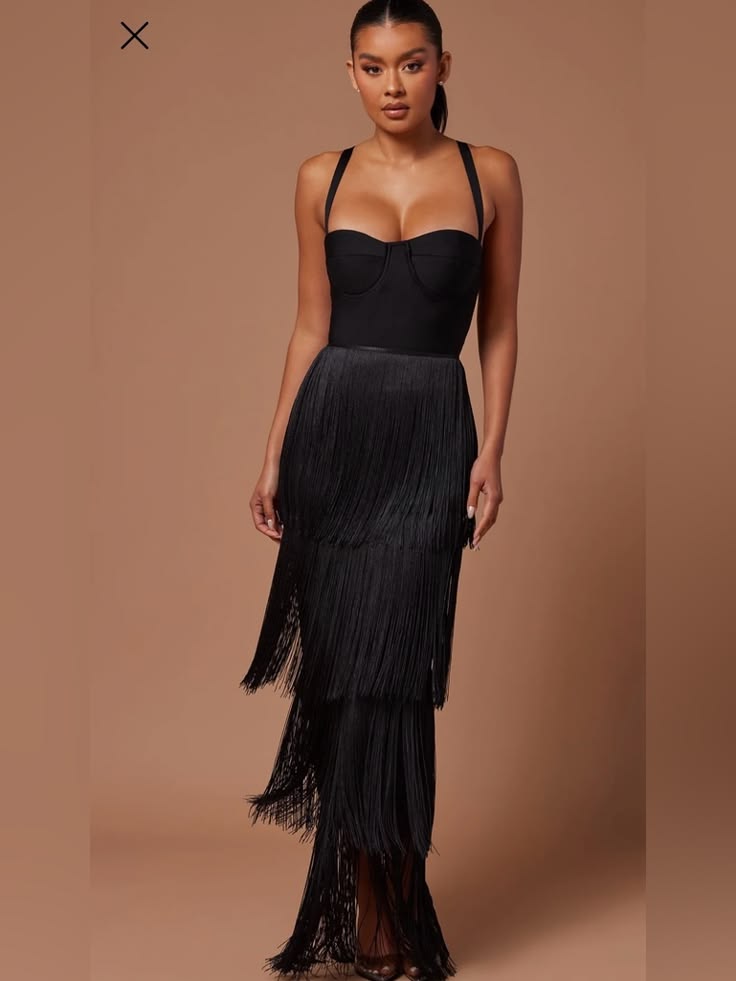 Black Fringe Maxi Dress