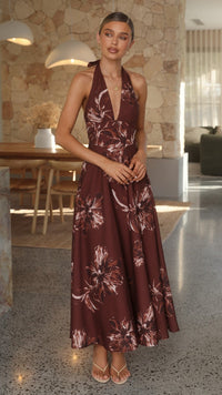 Skye Floral Maxi Dress in Chocolate