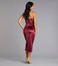 Elena Corset Satin Midi Formal Dress