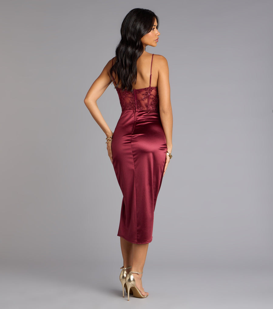 Elena Corset Satin Midi Formal Dress