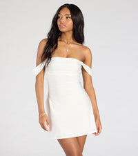 Arabella Off-Shoulder Satin Mini Dress