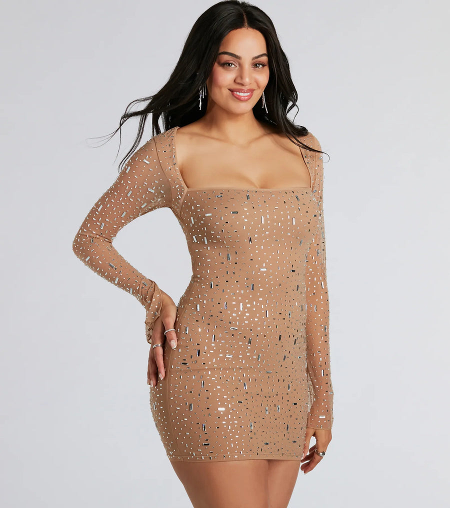 Valentina Rhinestone Mesh Mini Dress