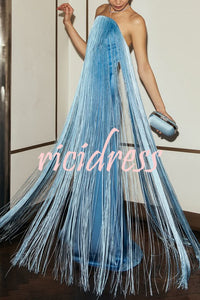 Dreamy Eye-catching Shiny Fringes Off Shoulder Floor-length Gown Maxi Dress