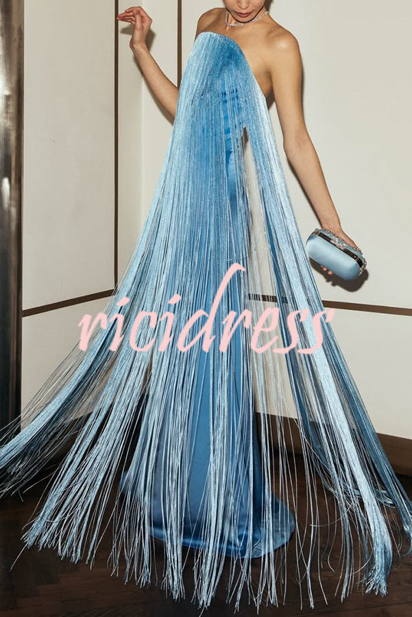 Dreamy Eye-catching Shiny Fringes Off Shoulder Floor-length Gown Maxi Dress