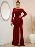 Formal Evening Dresses for Elegant Women Sheath Column Off-the-Shoulder Long Sleeves