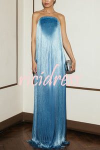 Dreamy Eye-catching Shiny Fringes Off Shoulder Floor-length Gown Maxi Dress
