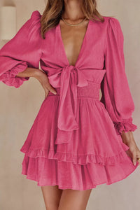 Valentina Ruffle Mini Dress in Hot Pink