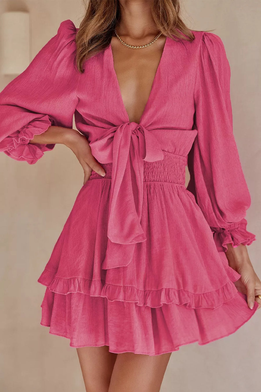 Valentina Ruffle Mini Dress in Hot Pink