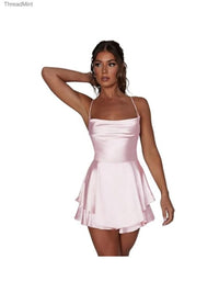 Spaghetti Strap Satin Mini Romper Dress Low Cut Backless Party Bodycon Sundress