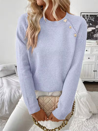 Karine | Women's Crew Neck Sweater with Shoulder Button Detail