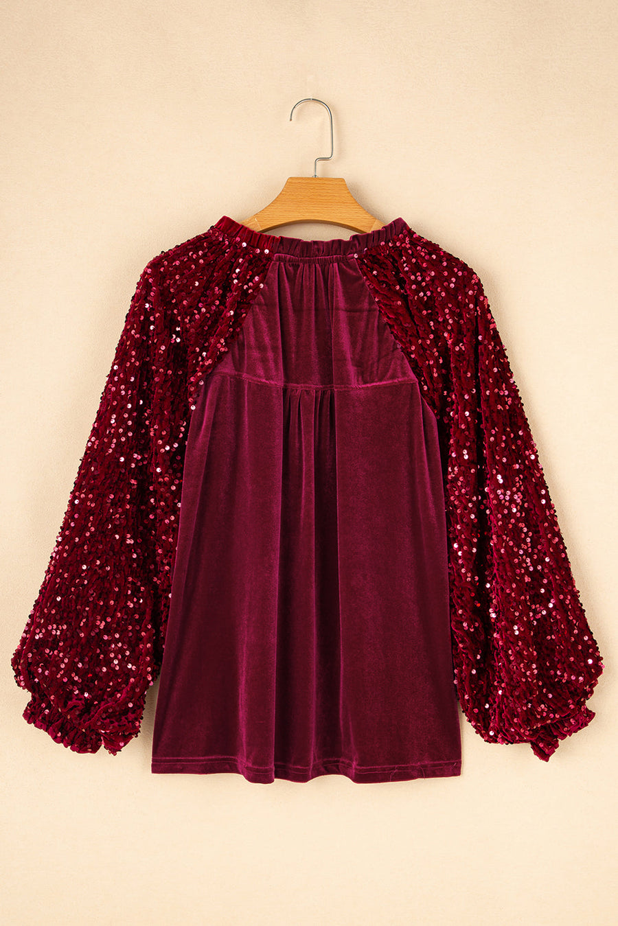 Dahlia Sequin Patchwork Sleeve Button Up Velvet Top