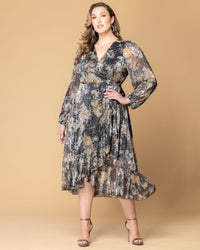 Celestine Metallic High-Low Cocktail Dress