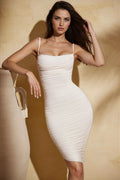 Jamelia Asymmetric Ruched Midi Dress