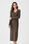 Merino Wool Long Sleeve Wide Rib Midi Sweater Dress