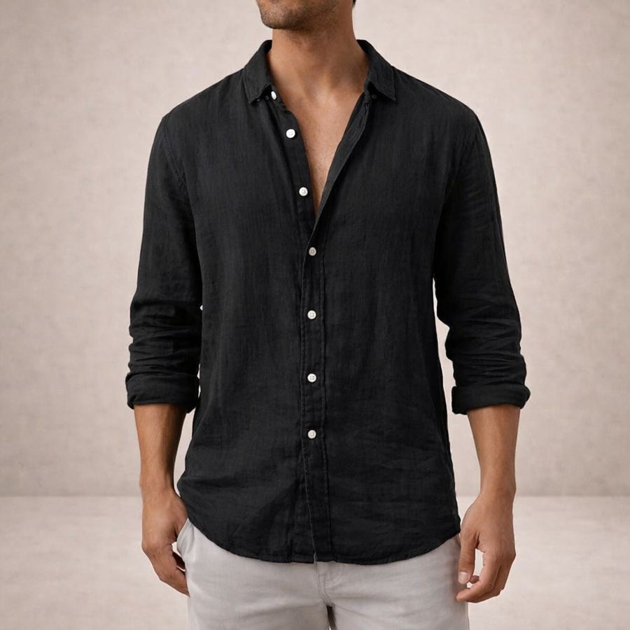 Men's Shirt Linen Long Sleeve Button Down Spread Collar