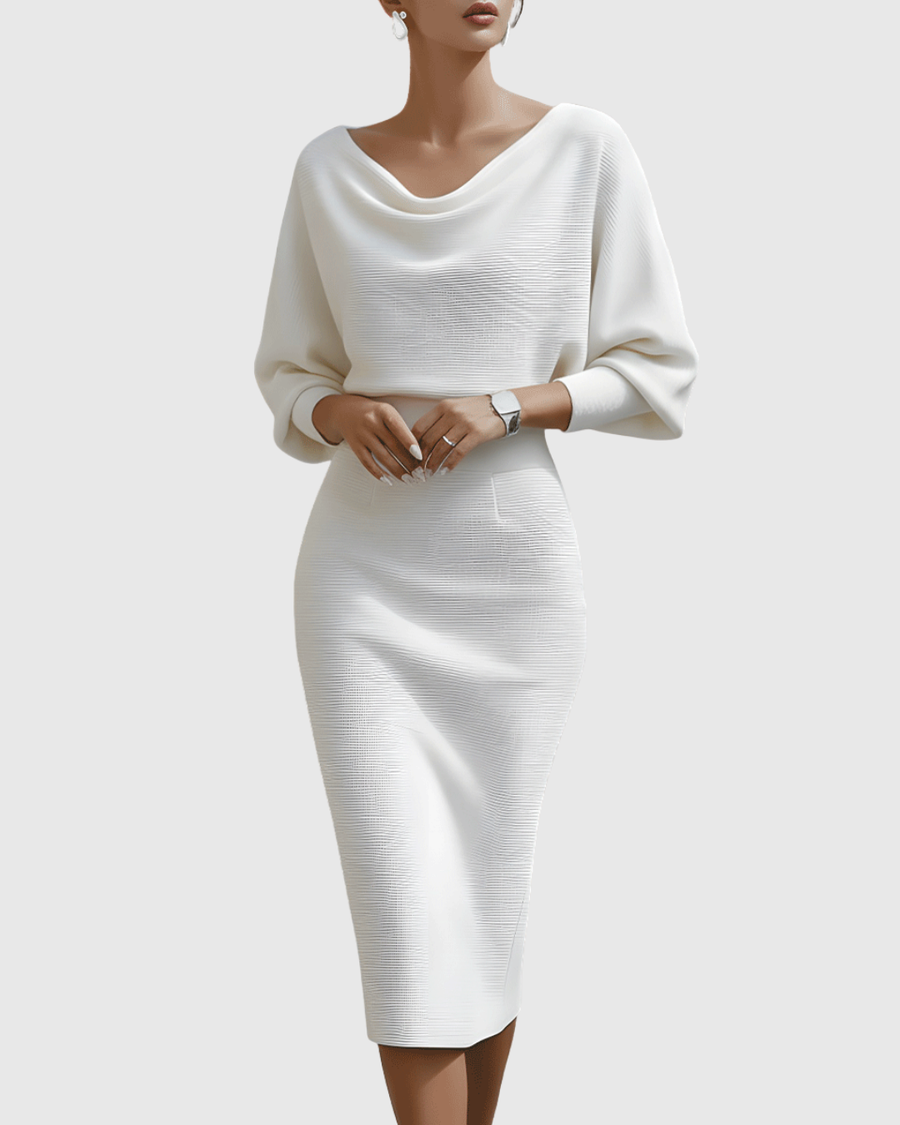 Celeste | Women's Cowl Neck Batwing Sleeve Midi Dress