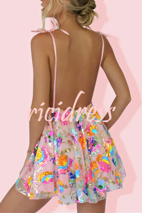 Arabella Sequined Floral Mini Dress