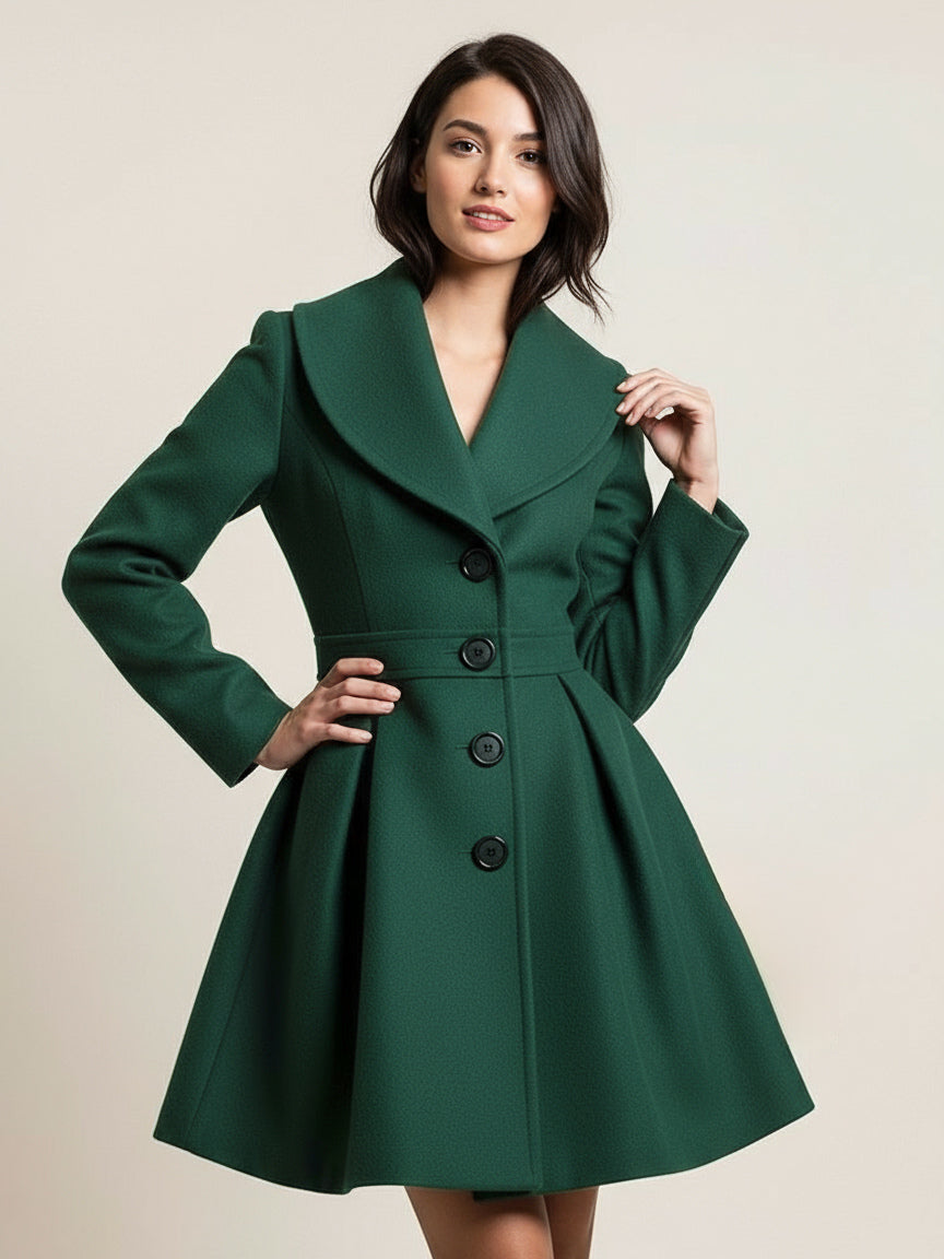 Wool Blend a Line Coat with Shawl Collar and Buttons for Women 2026