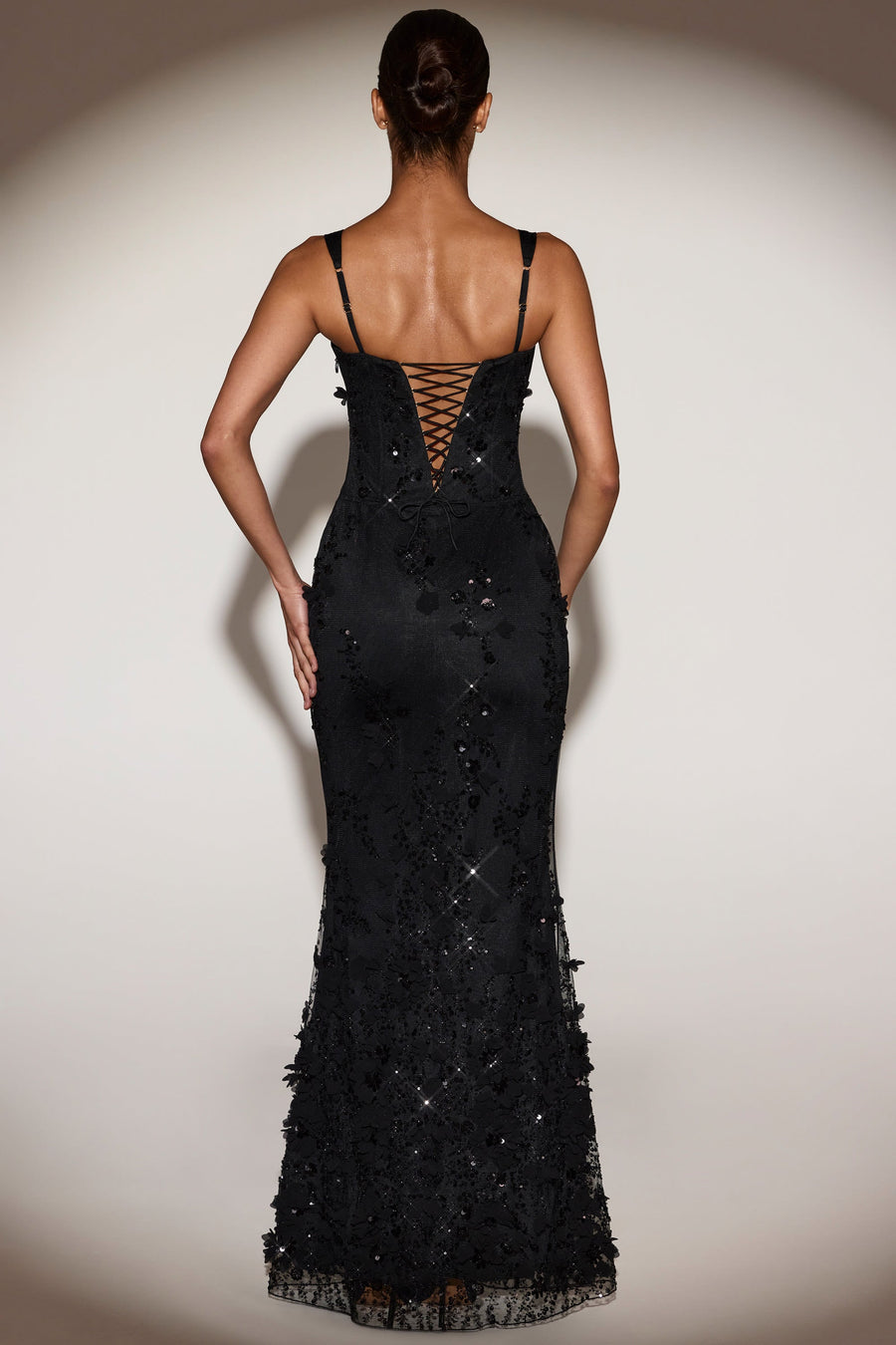 Celestine Appliqué Corset Gown in Blush