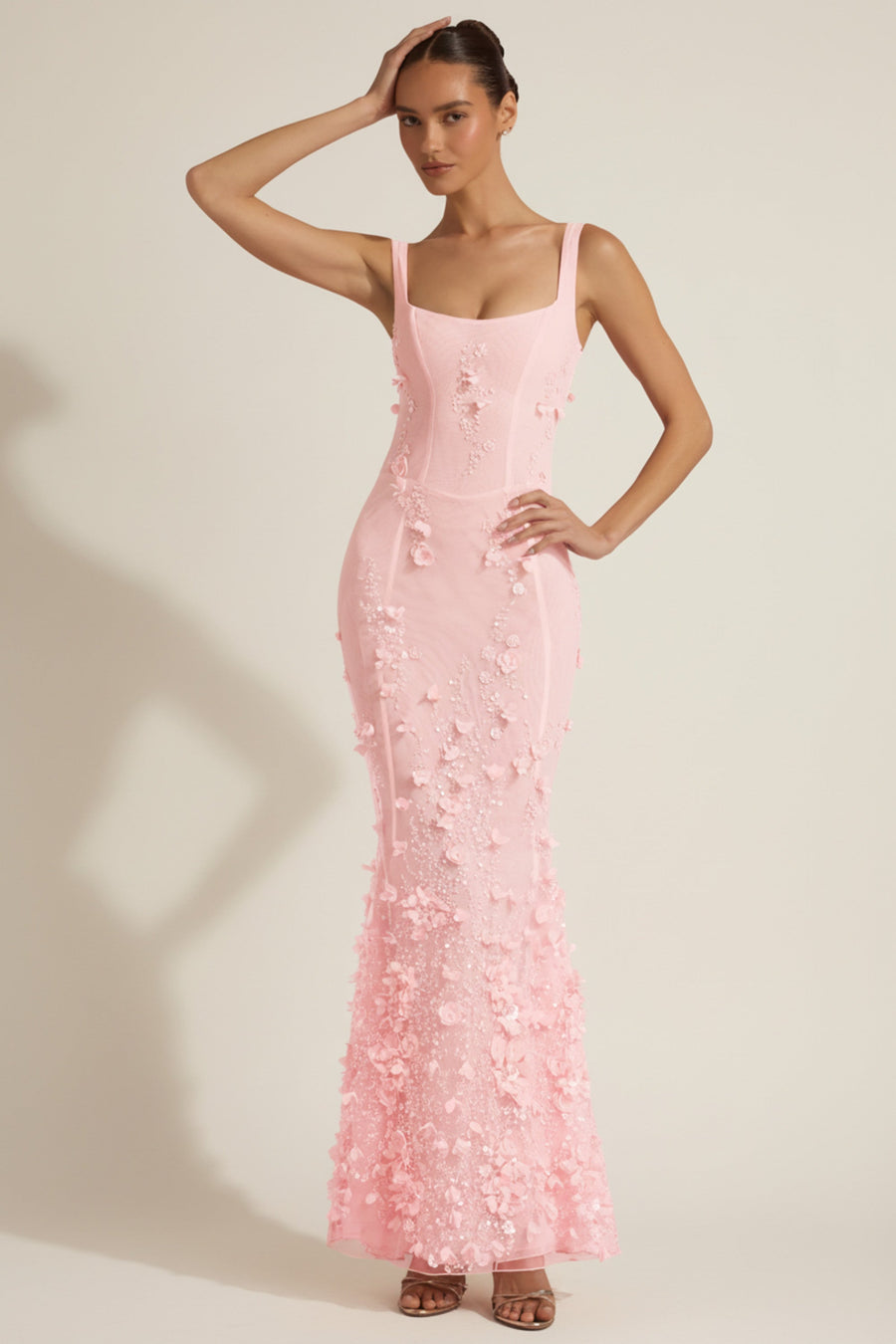 Celestine Appliqué Corset Gown in Blush