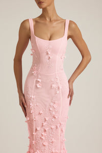 Celestine Appliqué Corset Gown in Blush