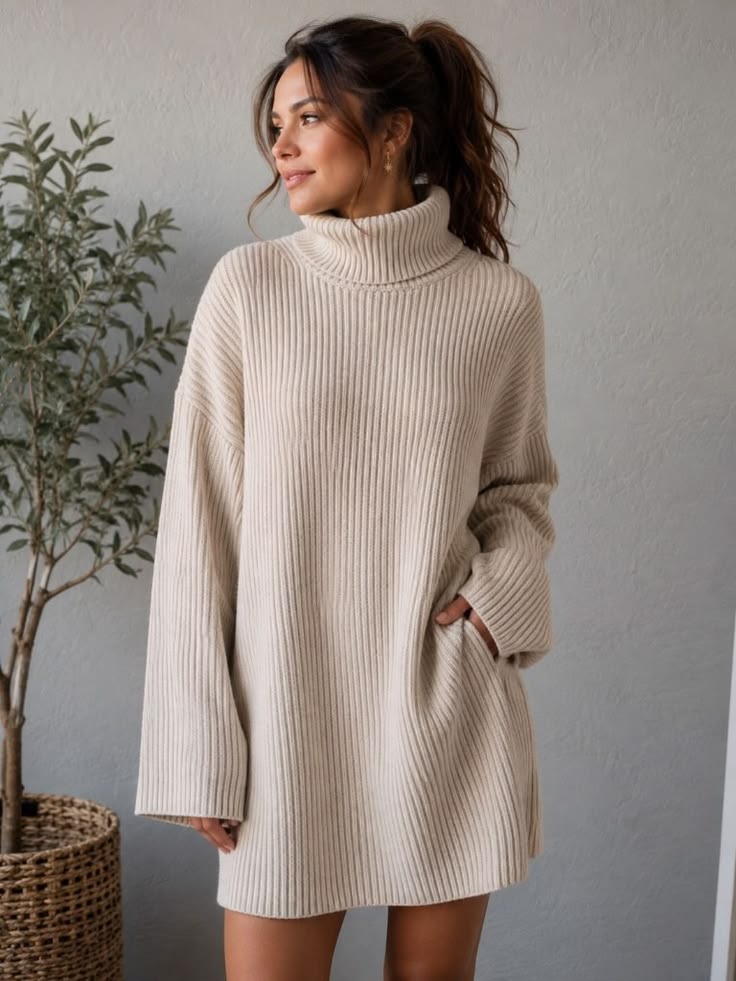 Babaton By Aritzia Ribbed Turtleneck Sweater Dress or Tunic Size Lagenlook