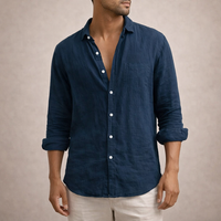 Men's Shirt Linen Long Sleeve Button Down Spread Collar