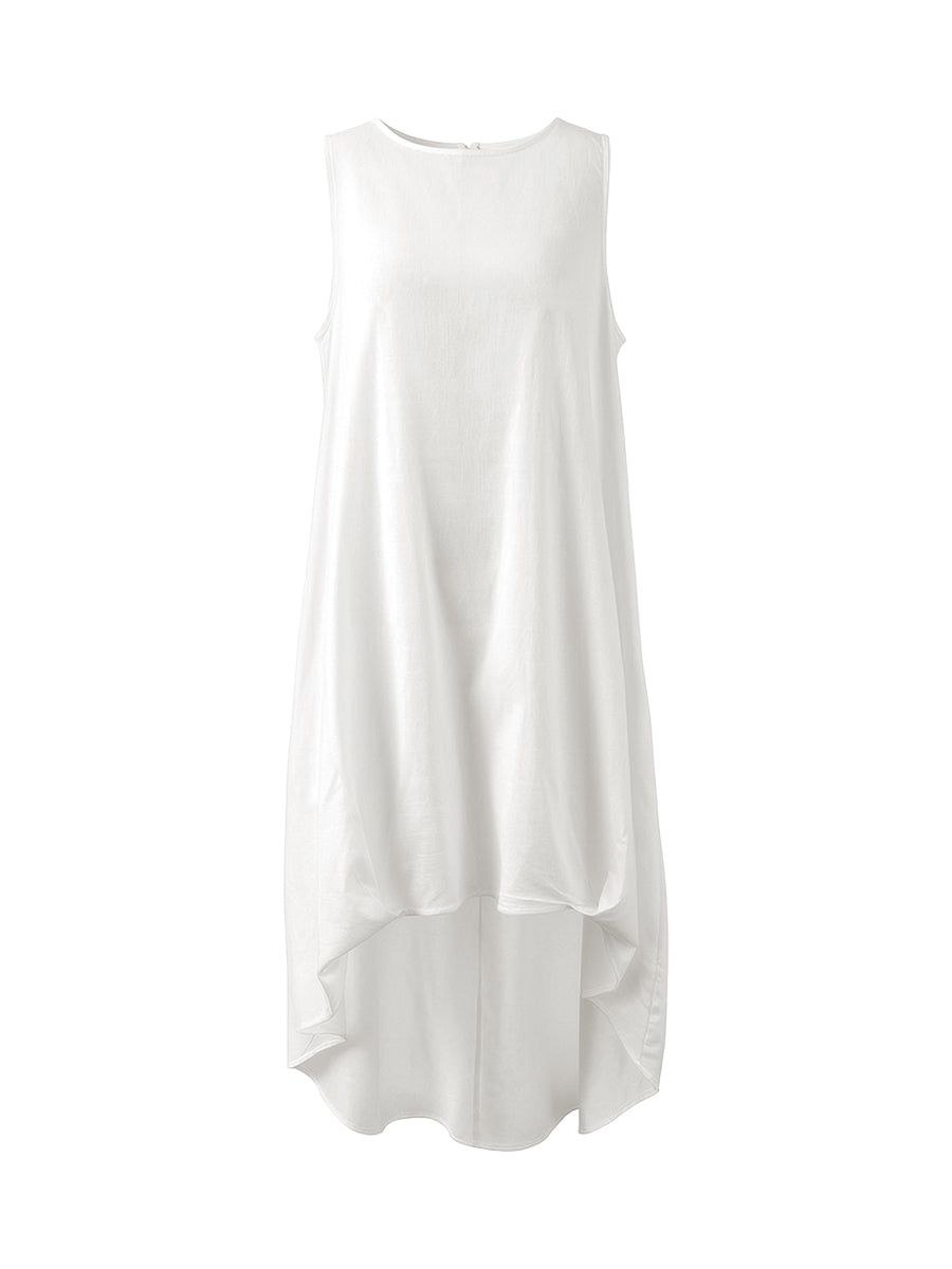 A-Line High-Low Solid Color Zipper Round-Neck Maxi Dresses