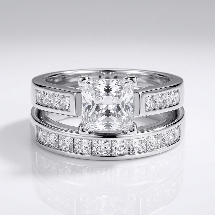 Silver Square Zirconia Halo Ring