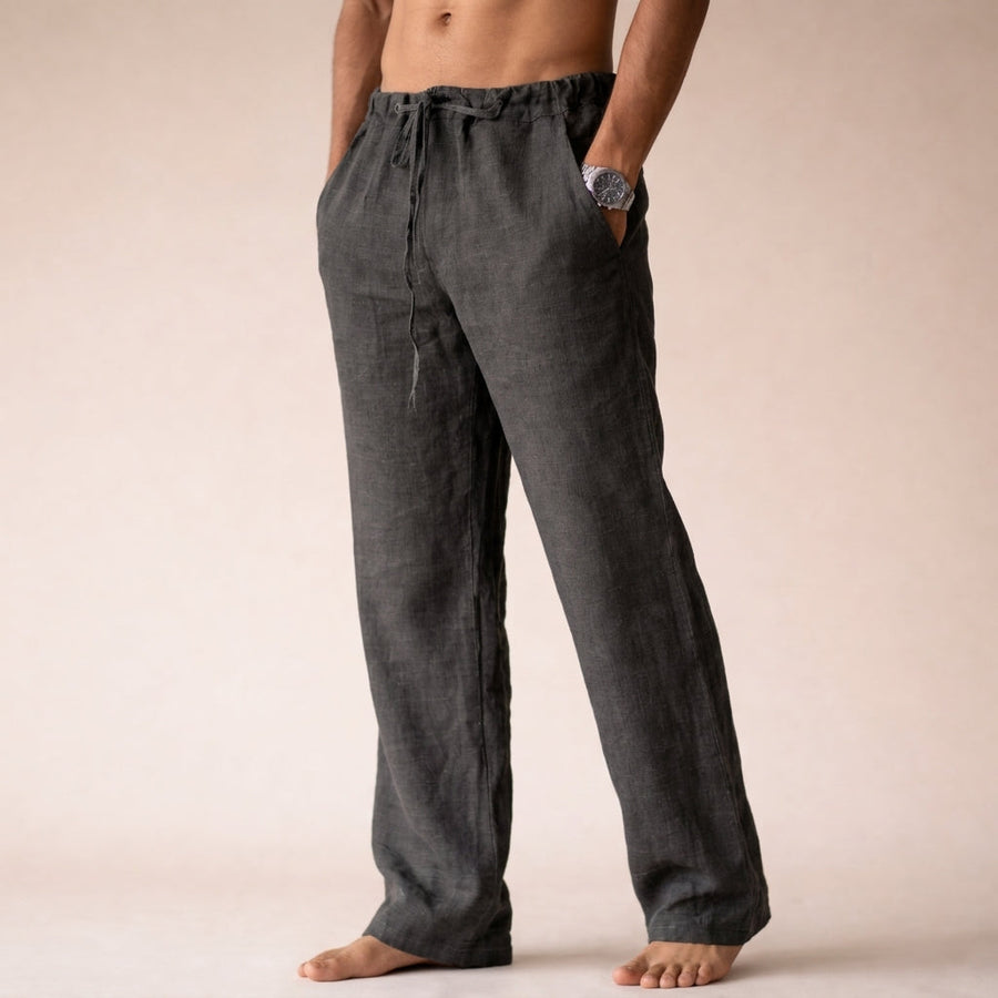 Men's Linen Drawstring Waist Straight Leg Trousers