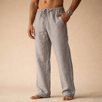 Men's Linen Drawstring Waist Straight Leg Trousers