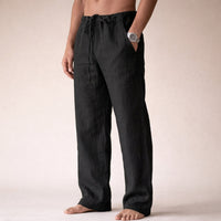 Men's Linen Drawstring Waist Straight Leg Trousers