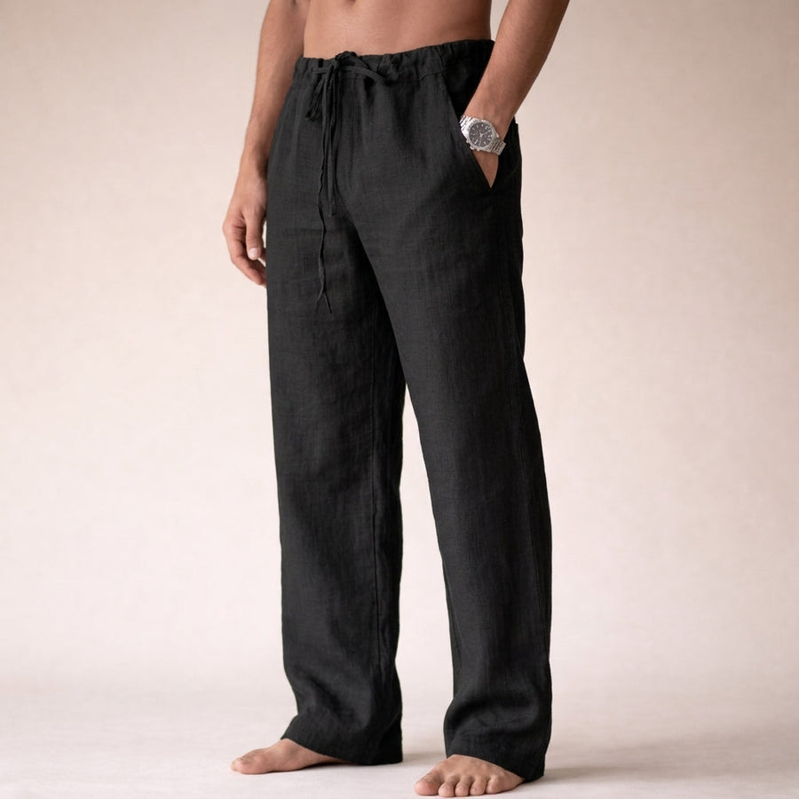 Men's Linen Drawstring Waist Straight Leg Trousers