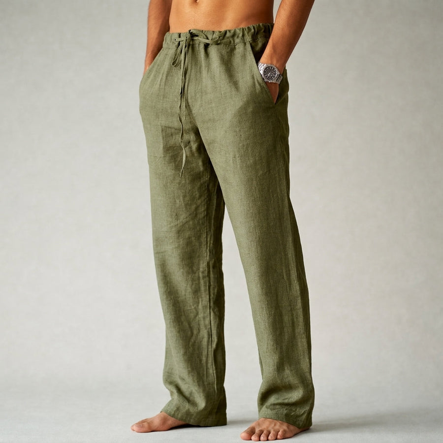 Men's Linen Drawstring Waist Straight Leg Trousers
