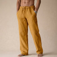 Men's Linen Drawstring Waist Straight Leg Trousers