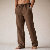 Men's Linen Drawstring Waist Straight Leg Trousers