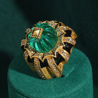 Emerald Green Carved Crystal Ring