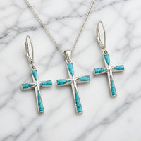 Turquoise Cross Earrings & Necklace Set