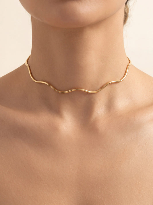 18k Gold Plated Wave Choker Necklace | 22cm (8.66) Gift Dainty Minimalist New