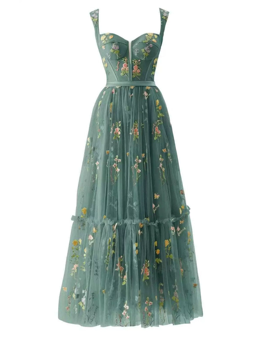 Eulalia Lace-Up Mesh Dress in Sage