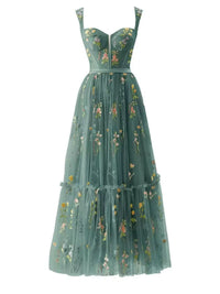 Eulalia Lace-Up Mesh Dress in Sage