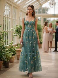 Eulalia Lace-Up Mesh Dress in Sage
