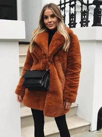 Faux Fur Coat Notched Lapel Winter Chic Eco Friendly Long Jacket for Women 2026