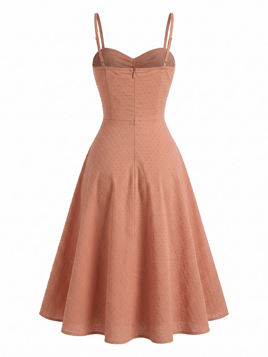 1950s Cotton Jacquard Spaghetti Strap Swing Dress